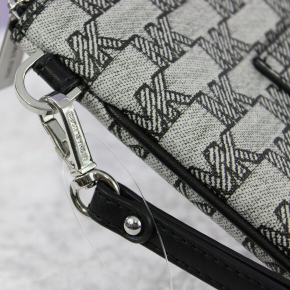 Michael Kors Logo Print Wristlet Clutch Pouch – Grey/Black Monogram MK Zip Bag - Picture 7 of 9